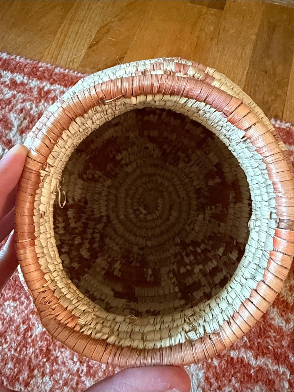 Handwoven Natural and Terracotta Straw Accent Basket